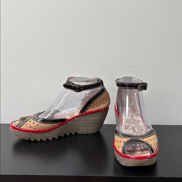 Fly London Ydel sandal open toe leather perforated platform wedge US7.5 EU38 - Picture 2 of 11